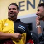 Gabriel Clemens Instagram - The only moment for a DTM Driver where a 180 is welcomed 😄🎯 @sheldonvanderlinde @kelvinvanderlinde and @laurin_heinrich proved their accuracy (and their entertainment talent 🕺) to @gabriel.clemens180 at yesterdays Pre-Event. #DTM #DTM23