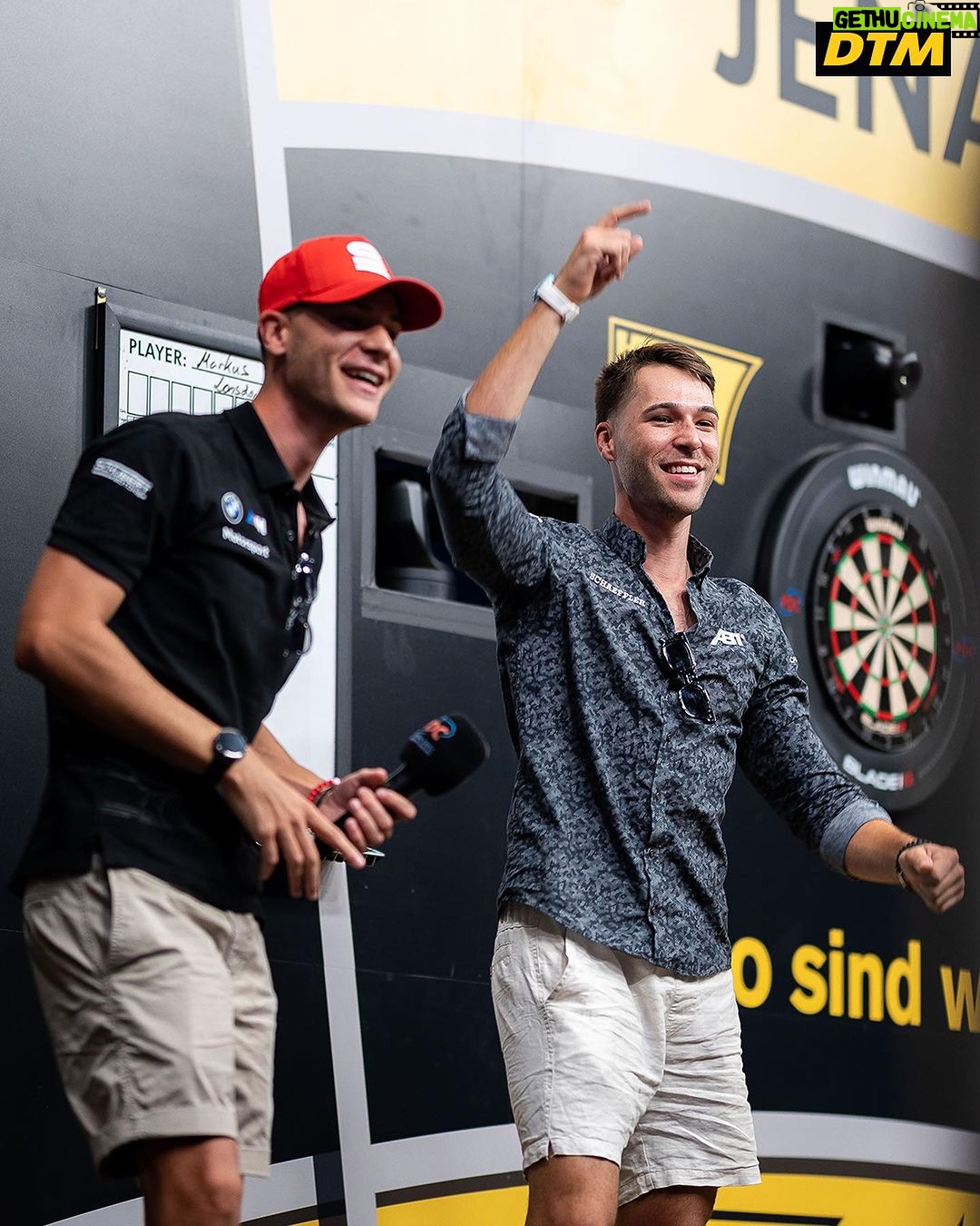 Gabriel Clemens Instagram - The only moment for a DTM Driver where a 180 is welcomed 😄🎯 @sheldonvanderlinde @kelvinvanderlinde and @laurin_heinrich proved their accuracy (and their entertainment talent 🕺) to @gabriel.clemens180 at yesterdays Pre-Event. #DTM #DTM23