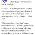 Gabrielle Echols Instagram - So excited to be apart of this amazing cast and crew and to be welcomed into the #EvilDeadRise family! @playmgmt @thexdivision_ @paradigmtalentagency #leecronin #samraimi #brucecampbell #robtapert