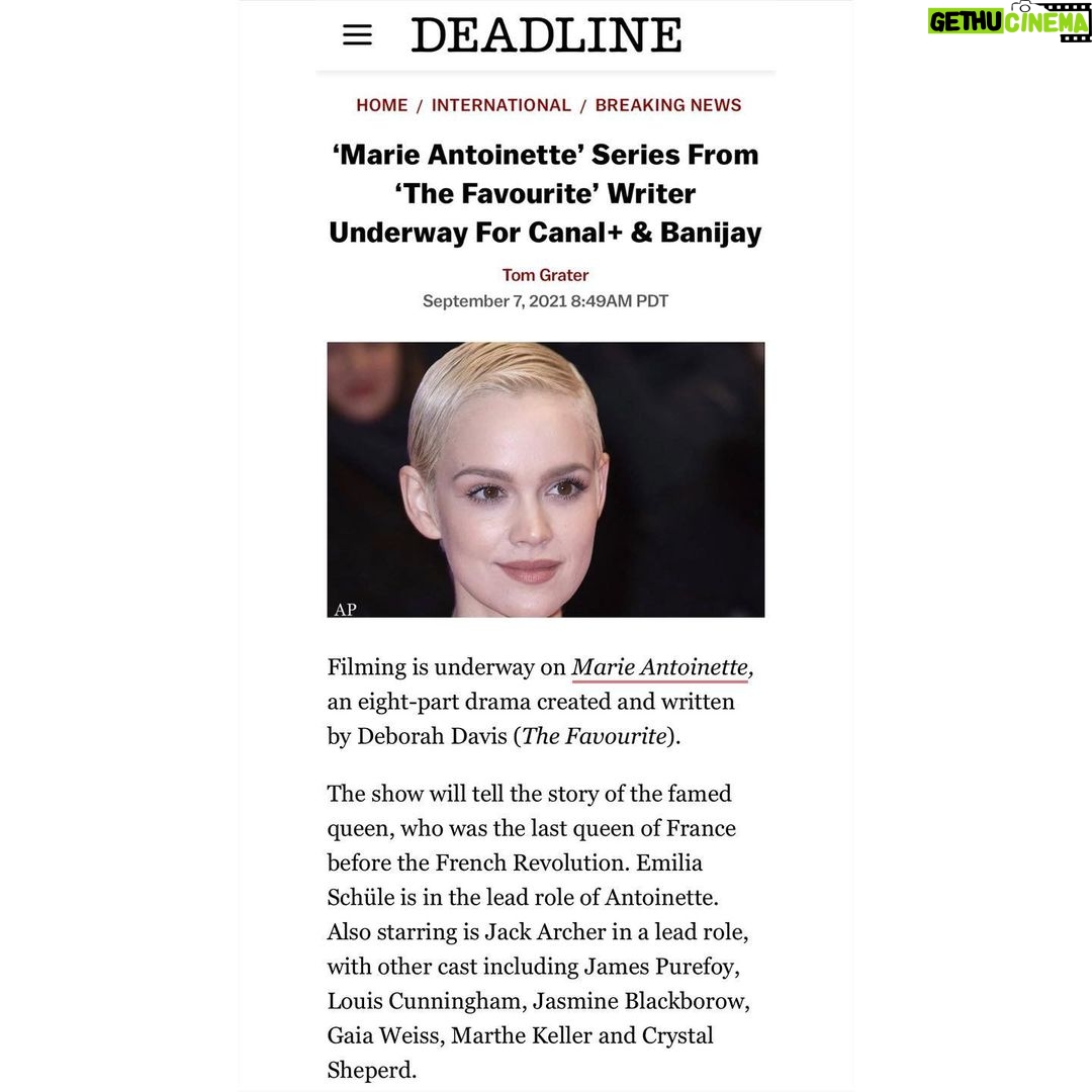 Gaia Weiss Instagram - Some more exciting news! I’m delighted to let you know that I am currently working on the new @canalplus series « Marie-Antoinette » written by the incredibly talented #DeborahDavis (The Favourite) and directed by Pete Travis and Geoffrey Enthoven. Thank you @joulecastingstudio and Suzanne Smith for this beautiful gift! Château de Versailles