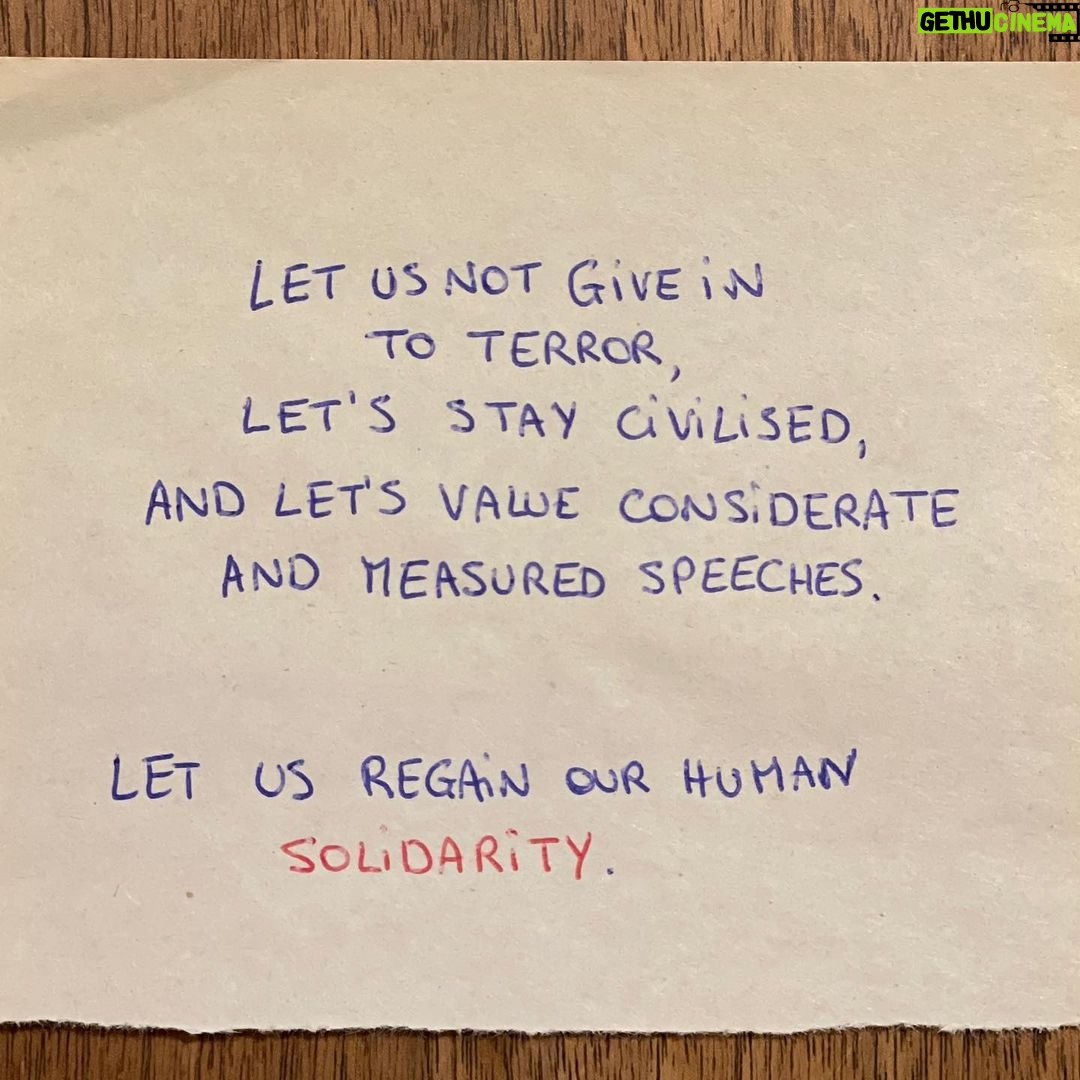 Gaia Weiss Instagram - Over a month has passed since our realities have been shattered, and the world has ignited. One month of numbness and nausea. I feel for the ones we have lost on both sides of the border. The wound is deep and the pain won’t stop overnight. Today I feel the urge to write this Because now more than ever we need to remember Our light, our love, our humanity. Let us not give in to terror, Let’s stay civilised, And let’s value considerate and measured speeches. Let us regain our human Solidarity.
