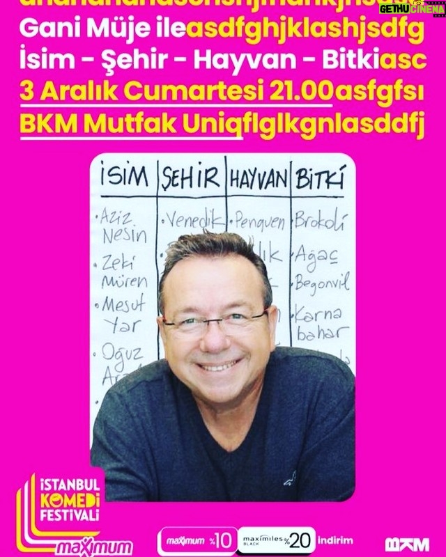 Gani Müjde - 499 Likes - BKM istanbul Komedi festivalinde ilk ve son defa bir geceliğine sahnede olucam. 🎤
Biletler de satışa çıkmış , artık kaçacak yerim kalmadı.
3 Aralık Cumartesi gecesi UNIQ te UNIQ bir etkinlikte beni yalnız bırakmayın lütfen.
Fazla beklenti içinde de olmayın sakın. Konuşup gülüşeceğiz alt tarafı.
Sizin ve benim hayatıma değmiş isimlerden , şehirlerden , eşyalardan söyleşiriz biraz. Arada iki şarkı patlatırım küçük Gani olarak.
Dur bakalım hayırlısı...