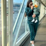 Gauahar Khan Instagram - Life , as we love it ! ❤️✈️ #allahummabaarikfiihi #ummiandZehaan #Alhamdulillah #twinning Mumbai International Airprot