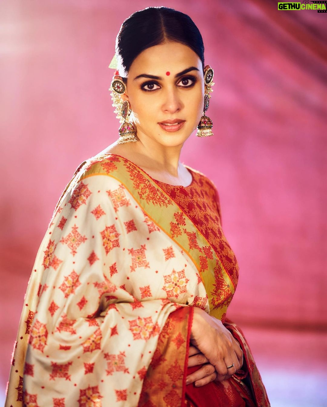 Genelia D'Souza Instagram - Happiness 💚💚💚 Managed by - @ayushpadukone Outfit - @gaurangofficial Jewellery- @shriparamanijewels Shoes - @fizzygoblet Makeup and hair - @rishinaacharya Style by - @who_wore_what_when @d.shubham_j @_chaitanya_2295 Photography- @rohnpingalay