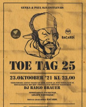 Genka Instagram - 1996. aasta oktoobris andsime Pauli ja Revoga Toe Tagi nime all klubis Bel Air oma esimese live. See oli 25 aastat tagasi. Selle puhul naaseme 23 oktoober samasse hoonesse, kus nyyd on Club Venus ja anname ühe Toe Tagi lugudest koosneva live. Kuigi Revo vaatab meid kaugelt, siis kaasas on rida inimesi laval koos meiega. Ja me teeme lugusid KÕIGILT KOLMELT ALBUMILT. Kirjuta mulle kommentaari, mis TT lugu sina soovid lives näha. Ahjaa, lisaks sellele, saate kahte eestikeelset TT albumit enne pidu ka streamida poppidest kohtadest. See flaier on tehtud originaalpeo flaieri järgi (slaidi ja näed originaali) Special thanx @bertonbeats kes meid kunagi sinna oma peole esinema kutsus (tegi ka 2 biiti esimesle albumile) #toetagfamily #legendaarne #legendaarnerecords #ToeTag25 #Forevo #KuhnjaHardkår