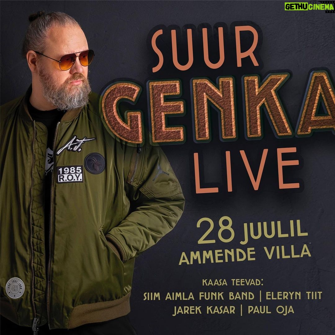 Genka Instagram - Vanu ja täitsa uusi laule, uues vormis, kuid ka vanas kuues! Kõike saab! Laval: ❗️GENKA ❗️SIIM AIMLA FUNK BAND ❗️JAREK KASAR ❗️ELERYN TIIT ❗️PAUL OJA Link piletitele bios! Näeme 28 juuli Pärnus, Ammende Villas