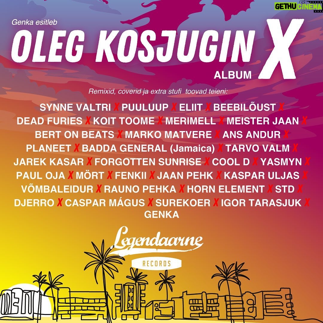 Genka Instagram - 10 aastat tagasi ilmus album “Oleg Kosjugini Lugu” Nüüd kohe ilmumas selle albumi remixide ja coverite album, mille sisu eest hoolitsesid need 30 artisti. Kes mida täpselt tegi, selgub lähipäevadel #olegkosjuginX #legendaarnerecords