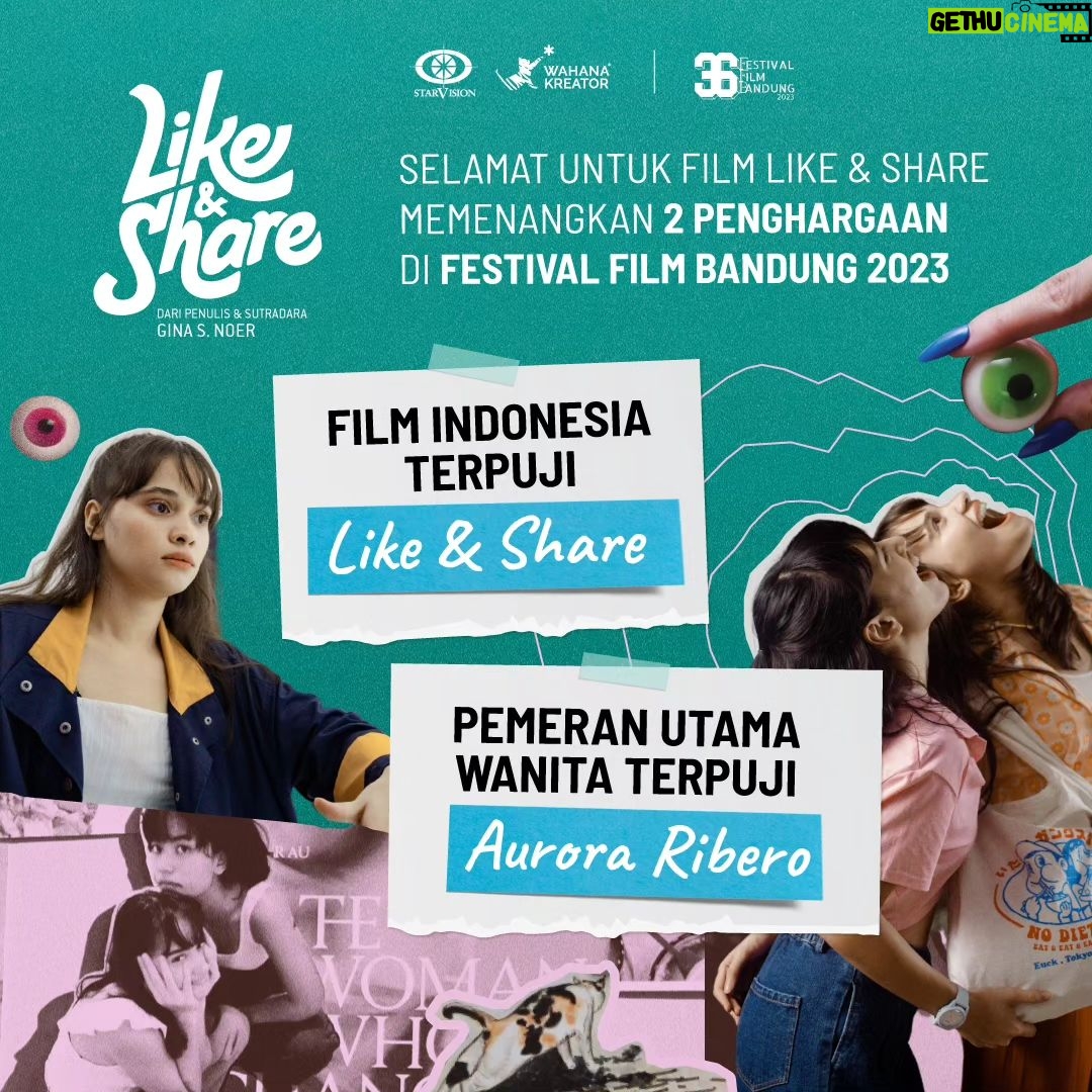 Gina S. Noer Instagram - Alhamdulillah. Jumat lalu dapat berkah baik untuk @filmlikeandshare 🩷🩷 Terima kasih untuk 2 piala untuk Film Indonesia Terpuji & Pemeran Utama Wanita Terpuji untuk @auroraribero dari @festivalfilmbandung. Serta terima kasih kepada @festivalfilmwartawan untuk apresiasinya, Aktris Pendukung Terbaik film Genre Drama kepada @owliasarah. Semoga apresiasi dan berkah ini bisa jadi penguat pondasi berkarya untuk banyak kolaborasi baik oleh seluruh pemain dan kru film Like & Share. Aamiin.