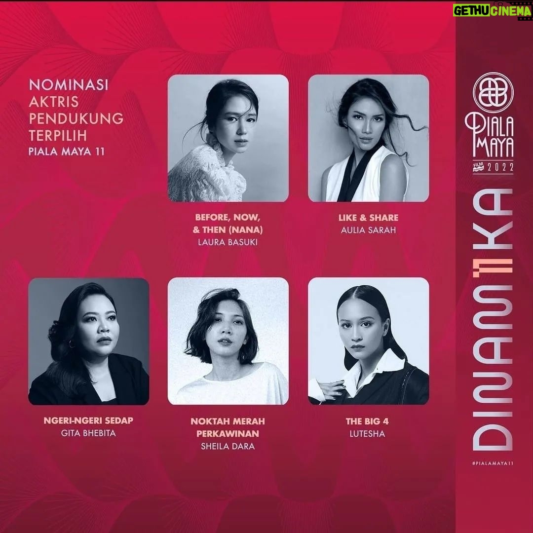 Gina S. Noer Instagram - Senang sekali atas apresiasi dari @pialamaya untuk Like & Share dengan 11 nominasi nominasi Piala Maya 2023! 💙 Terima kasih telah melihat, mendengar & merasakan kisah explorasi Lisa & Sarah 🤞🏻 Selamat untuk seluruh kru, pemain, dan nomine Piala Maya 😍 #PialaMaya2022 #DINAM11KA #PM11
