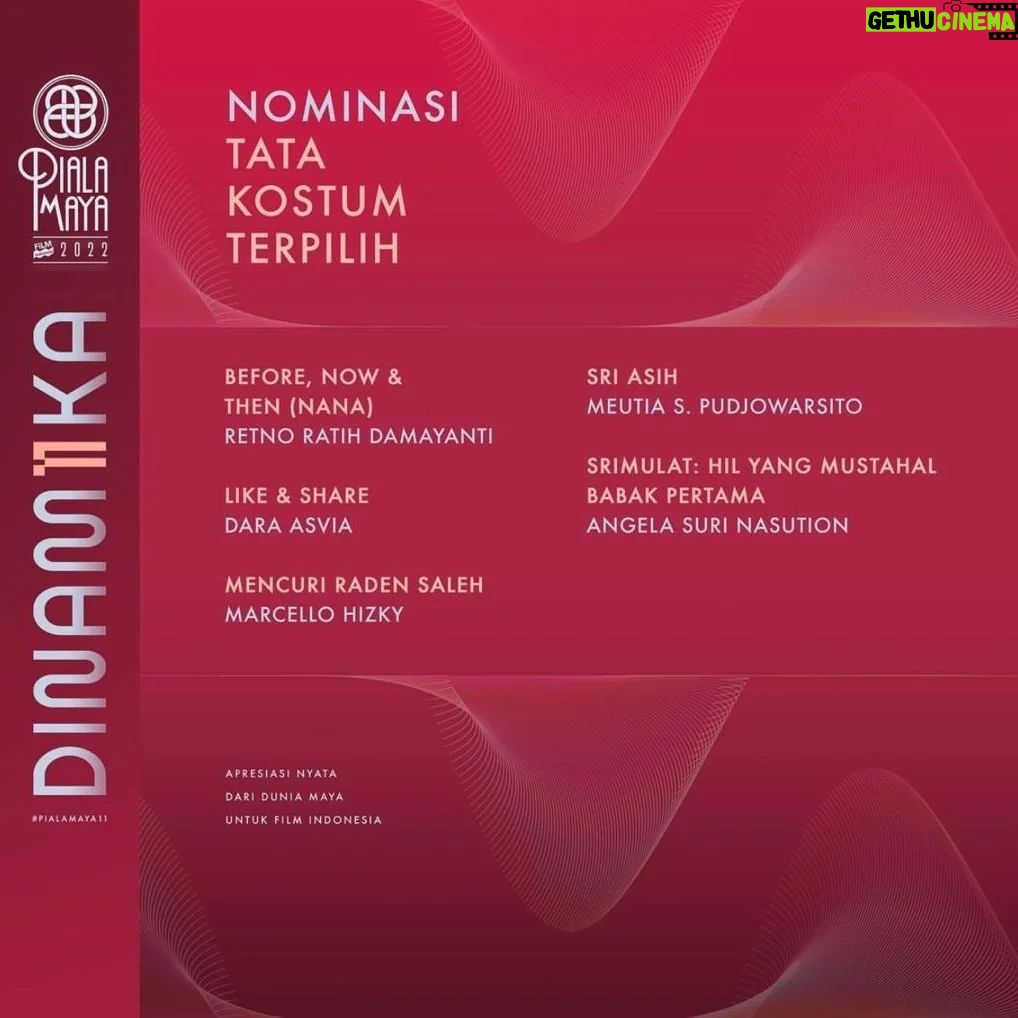 Gina S. Noer Instagram - Senang sekali atas apresiasi dari @pialamaya untuk Like & Share dengan 11 nominasi nominasi Piala Maya 2023! 💙 Terima kasih telah melihat, mendengar & merasakan kisah explorasi Lisa & Sarah 🤞🏻 Selamat untuk seluruh kru, pemain, dan nomine Piala Maya 😍 #PialaMaya2022 #DINAM11KA #PM11