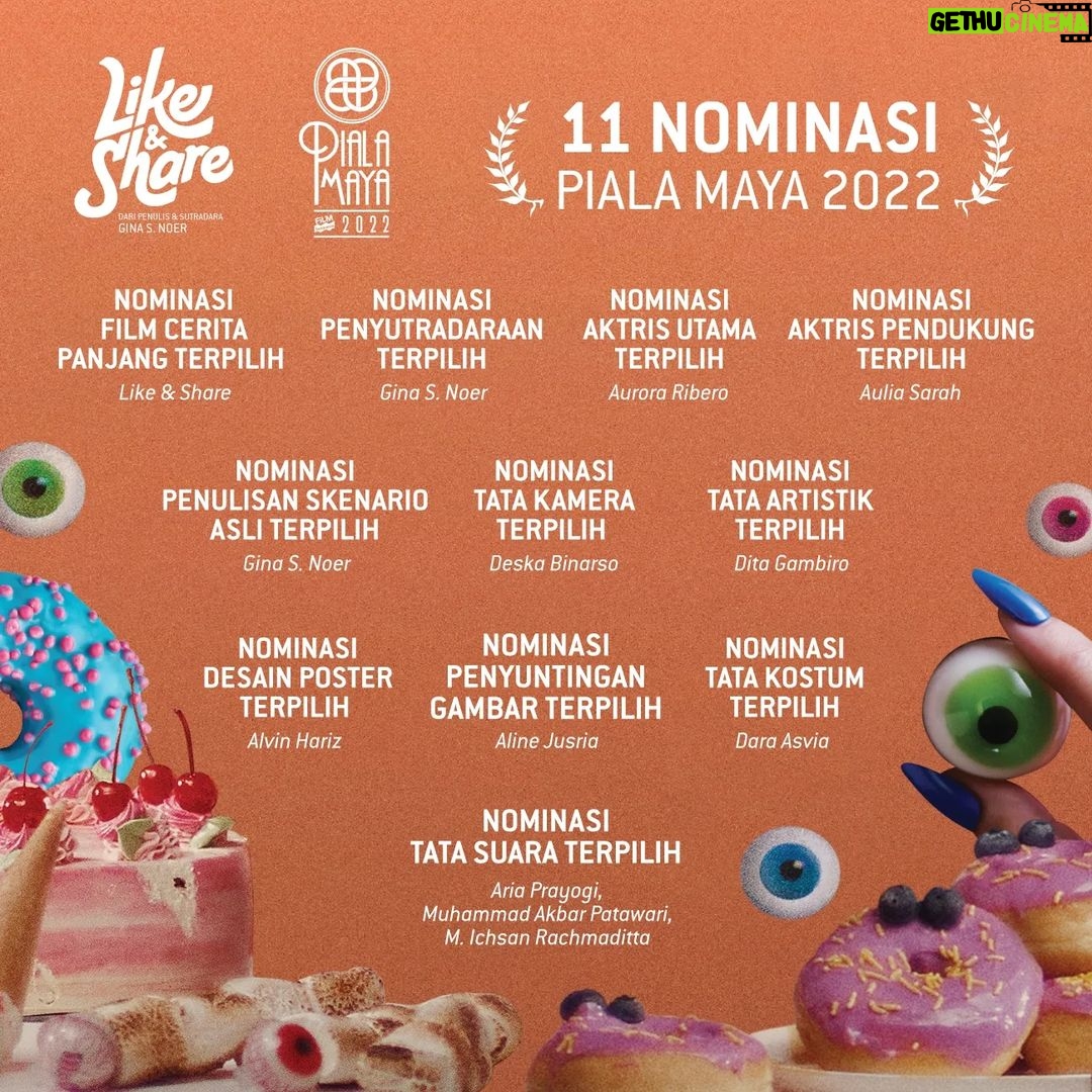 Gina S. Noer Instagram - Senang sekali atas apresiasi dari @pialamaya untuk Like & Share dengan 11 nominasi nominasi Piala Maya 2023! 💙 Terima kasih telah melihat, mendengar & merasakan kisah explorasi Lisa & Sarah 🤞🏻 Selamat untuk seluruh kru, pemain, dan nomine Piala Maya 😍 #PialaMaya2022 #DINAM11KA #PM11