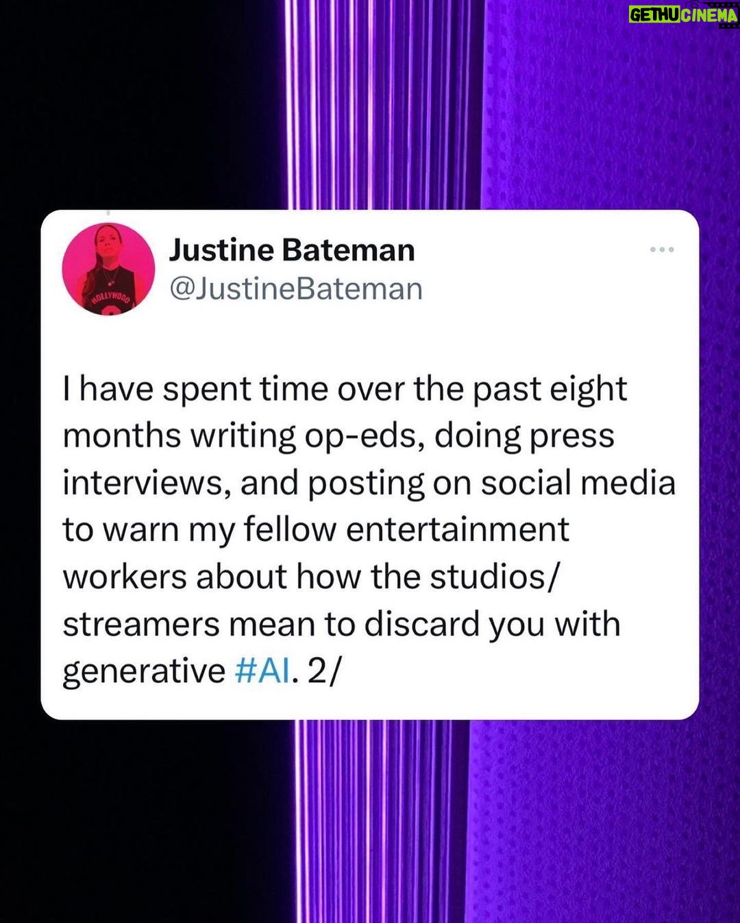 Ginger Gonzaga Instagram - I know a spin when I see a spin, and sadly if the @sagaftra negotiating committee didn’t listen to @_justinebateman_’s knowledge and foresight on AI when we were in the power seat, as it seems they did not, I will personally be voting down this deal. I feel for Justine, who tirelessly shared her knowledge and sought to educate everyone beyond what their reactivity and anxiety might accept. I’m grateful to our negotiating committee, and I know that position is pressure-filled and hard, and I’m grateful for their time, tears, energy and what they fought for, but we have to think about our future, protect our profession and the professions of @iatse members and even agents and managers for that matter. The lack of transparency with a summery as suggested here, rather than the full deal, is also a 🚩 and I urge @sagaftra to obviously release the full deal, and in the meantime please comb through the language after @_justinebateman_ posts it. We are in a power position. It’s no different than people forgetting to vote in 2016 and then being like, “oh well I didn’t think THAT (list of nonsense) would happen, when many of us knew it would. I encourage everyone to comb through what Justine posts and think about your careers. My guess is the deal will pass due to fatigue, but I will personally be voting “no” on the basis of AI. We CAN still protect ourselves. In two years saying, “oh Justine was right” won’t give you your power back. **also reminder. In 2008 the deal I voted against didn’t protect us with steaming…it was a “new technology” and “we’d keep talking as it kept evolving” - that left us with NO $$ when it came to streaming and there was no course correction until this strike. We can’t do that again with AI and wait 10 + years after the damage is done to fight for things we deserved in the first place. Sending lots of love and encouragement to everyone during these frustrating times. Big hugs. #sagaftra #sag #sagstrike #deal #AI