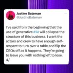 Ginger Gonzaga Instagram - I know a spin when I see a spin, and sadly if the @sagaftra negotiating committee didn’t listen to @_justinebateman_’s knowledge and foresight on AI when we were in the power seat, as it seems they did not, I will personally be voting down this deal. I feel for Justine, who tirelessly shared her knowledge and sought to educate everyone beyond what their reactivity and anxiety might accept. I’m grateful to our negotiating committee, and I know that position is pressure-filled and hard, and I’m grateful for their time, tears, energy and what they fought for, but we have to think about our future, protect our profession and the professions of @iatse members and even agents and managers for that matter. The lack of transparency with a summery as suggested here, rather than the full deal, is also a 🚩 and I urge @sagaftra to obviously release the full deal, and in the meantime please comb through the language after @_justinebateman_ posts it. We are in a power position. It’s no different than people forgetting to vote in 2016 and then being like, “oh well I didn’t think THAT (list of nonsense) would happen, when many of us knew it would. I encourage everyone to comb through what Justine posts and think about your careers. My guess is the deal will pass due to fatigue, but I will personally be voting “no” on the basis of AI. We CAN still protect ourselves. In two years saying, “oh Justine was right” won’t give you your power back. **also reminder. In 2008 the deal I voted against didn’t protect us with steaming…it was a “new technology” and “we’d keep talking as it kept evolving” - that left us with NO $$ when it came to streaming and there was no course correction until this strike. We can’t do that again with AI and wait 10 + years after the damage is done to fight for things we deserved in the first place. Sending lots of love and encouragement to everyone during these frustrating times. Big hugs. #sagaftra #sag #sagstrike #deal #AI