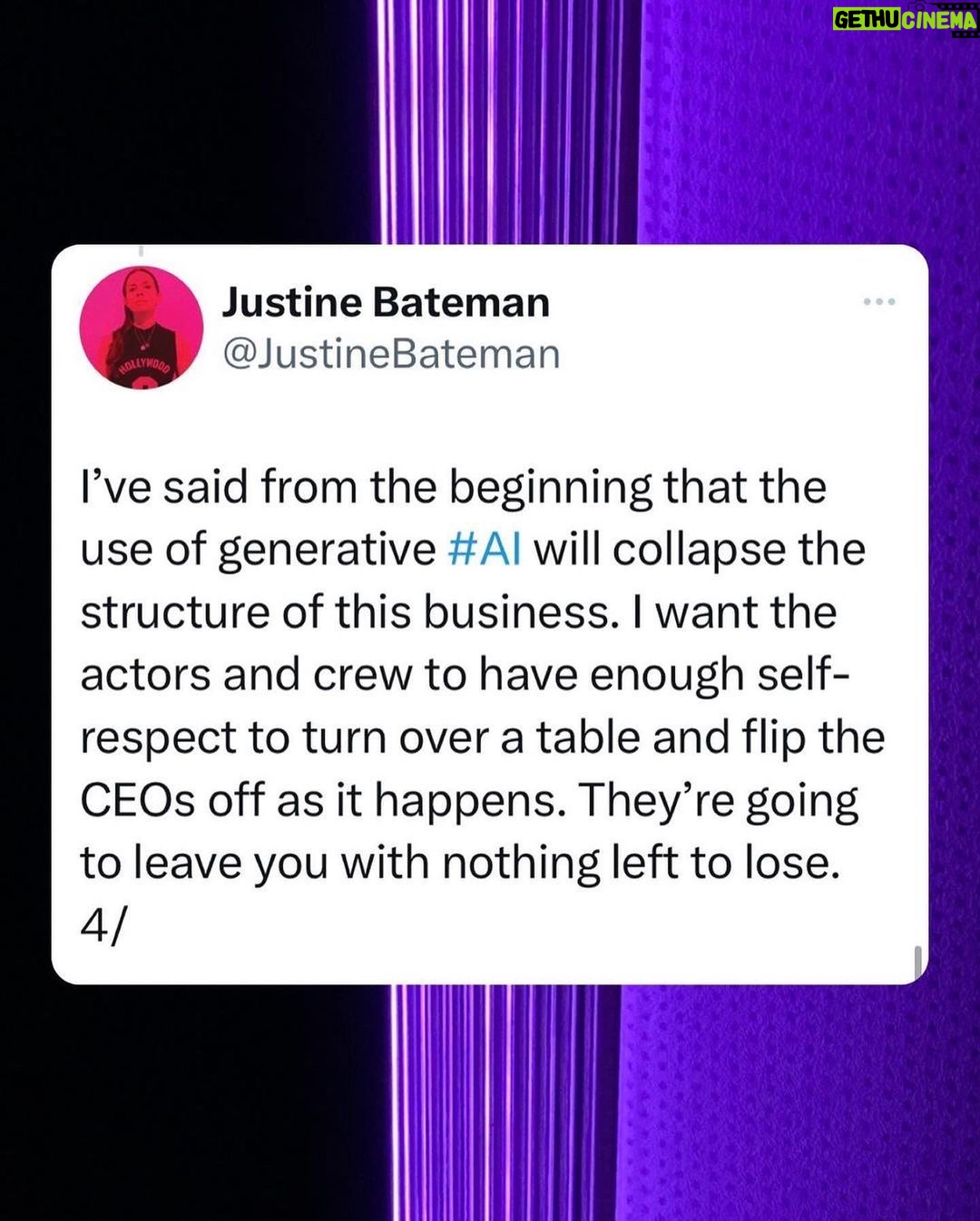 Ginger Gonzaga Instagram - I know a spin when I see a spin, and sadly if the @sagaftra negotiating committee didn’t listen to @_justinebateman_’s knowledge and foresight on AI when we were in the power seat, as it seems they did not, I will personally be voting down this deal. I feel for Justine, who tirelessly shared her knowledge and sought to educate everyone beyond what their reactivity and anxiety might accept. I’m grateful to our negotiating committee, and I know that position is pressure-filled and hard, and I’m grateful for their time, tears, energy and what they fought for, but we have to think about our future, protect our profession and the professions of @iatse members and even agents and managers for that matter. The lack of transparency with a summery as suggested here, rather than the full deal, is also a 🚩 and I urge @sagaftra to obviously release the full deal, and in the meantime please comb through the language after @_justinebateman_ posts it. We are in a power position. It’s no different than people forgetting to vote in 2016 and then being like, “oh well I didn’t think THAT (list of nonsense) would happen, when many of us knew it would. I encourage everyone to comb through what Justine posts and think about your careers. My guess is the deal will pass due to fatigue, but I will personally be voting “no” on the basis of AI. We CAN still protect ourselves. In two years saying, “oh Justine was right” won’t give you your power back. **also reminder. In 2008 the deal I voted against didn’t protect us with steaming…it was a “new technology” and “we’d keep talking as it kept evolving” - that left us with NO $$ when it came to streaming and there was no course correction until this strike. We can’t do that again with AI and wait 10 + years after the damage is done to fight for things we deserved in the first place. Sending lots of love and encouragement to everyone during these frustrating times. Big hugs. #sagaftra #sag #sagstrike #deal #AI