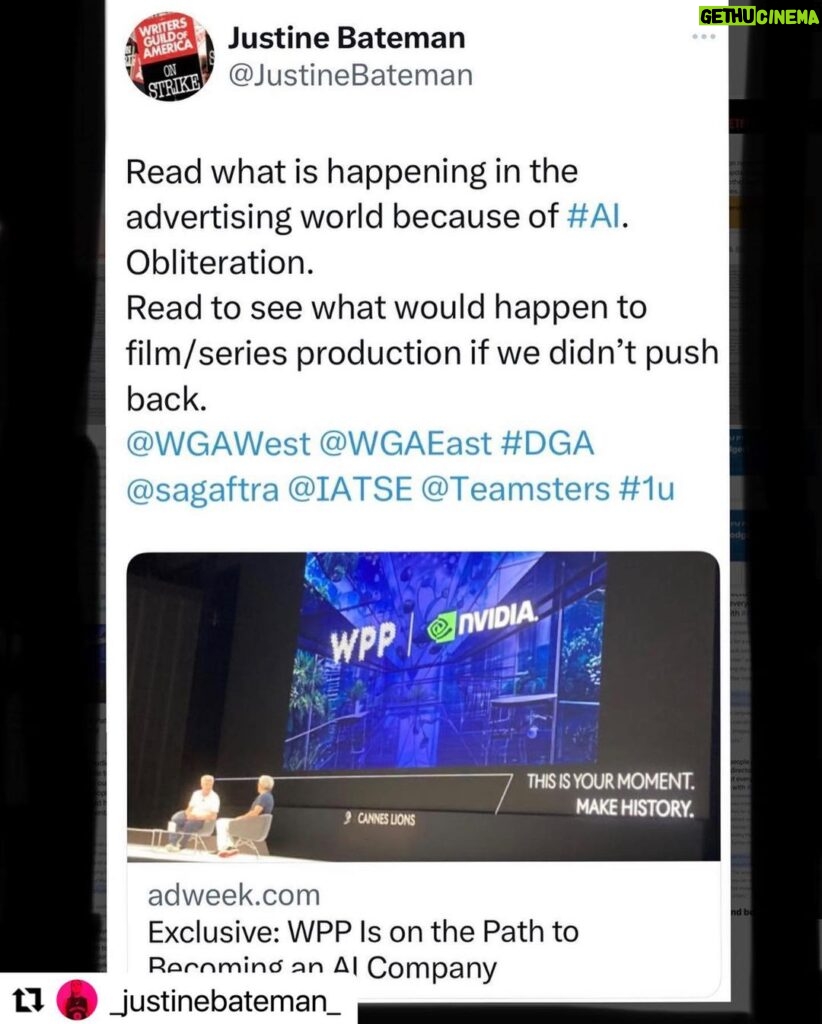 Ginger Gonzaga Instagram - More info regarding #AI and the future of EVERY DEPARTMENT I. Our industry should actors and writers not receive adequate regulations in their deals. (Not to mention how much art suffers) thanks @_justinebateman_ for continuing to educate and share knowledge where you have so much foresight. #sagafta #wga #wgastrong