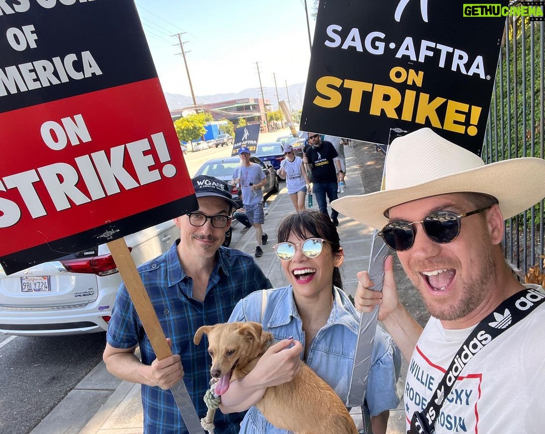 Ginger Gonzaga Instagram - Highlights from the Hot AF #sagaftradtrike and #wgastrike! Hot in more ways than one! This week was a blast getting to see so many of my talented friends and seeing old and new friends who lit up #jurdyduty- what talents! I love writing and acting and directing and I hope that everyone gets taken care of with all of their efforts. Grateful for all the sensitive souls who inspire me and those who create purposefully. I could cry thinking about the time and effort put in by those running the @tusctogether and all efforts to help those affected by this **ahem** “necessary evil.” Our leg work is so important and my personal motto is that you either need to be a striker, or feed the stikers. So thanks to everyone who donated food trucks, and water etc. I hope everyone feels happy in their power! And many thanks to the talented writers I know like @matt_donnelly who cover these issues with grace! Much love! #sagaftra #wgastrong #sagaftrastrong #art #friends #union #puppies #friendship #love