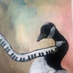 Ginger Gonzaga Instagram - And here is a Silly Goose that I painted. Swipe to see top hat emoji option! Wow. @gingyartaccount #painting #goose #sillygoose #pianotie