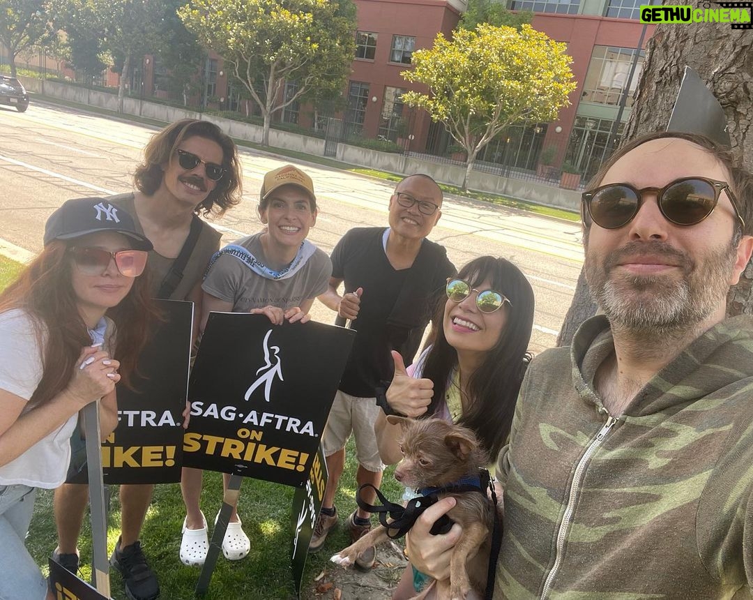 Ginger Gonzaga Instagram - Highlights from the Hot AF #sagaftradtrike and #wgastrike! Hot in more ways than one! This week was a blast getting to see so many of my talented friends and seeing old and new friends who lit up #jurdyduty- what talents! I love writing and acting and directing and I hope that everyone gets taken care of with all of their efforts. Grateful for all the sensitive souls who inspire me and those who create purposefully. I could cry thinking about the time and effort put in by those running the @tusctogether and all efforts to help those affected by this **ahem** “necessary evil.” Our leg work is so important and my personal motto is that you either need to be a striker, or feed the stikers. So thanks to everyone who donated food trucks, and water etc. I hope everyone feels happy in their power! And many thanks to the talented writers I know like @matt_donnelly who cover these issues with grace! Much love! #sagaftra #wgastrong #sagaftrastrong #art #friends #union #puppies #friendship #love