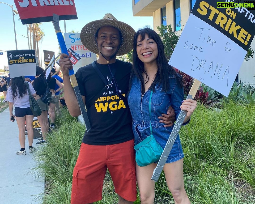 Ginger Gonzaga Instagram - Highlights from the Hot AF #sagaftradtrike and #wgastrike! Hot in more ways than one! This week was a blast getting to see so many of my talented friends and seeing old and new friends who lit up #jurdyduty- what talents! I love writing and acting and directing and I hope that everyone gets taken care of with all of their efforts. Grateful for all the sensitive souls who inspire me and those who create purposefully. I could cry thinking about the time and effort put in by those running the @tusctogether and all efforts to help those affected by this **ahem** “necessary evil.” Our leg work is so important and my personal motto is that you either need to be a striker, or feed the stikers. So thanks to everyone who donated food trucks, and water etc. I hope everyone feels happy in their power! And many thanks to the talented writers I know like @matt_donnelly who cover these issues with grace! Much love! #sagaftra #wgastrong #sagaftrastrong #art #friends #union #puppies #friendship #love