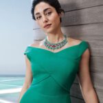 Golshifteh Farahani Instagram – The beauty of embellishment unfolds: composed of a double row of azure chalcedony beads this necklace showcases an iridescent constellation of rubies. #CartierBeautésduMonde #CartierHighJewelry