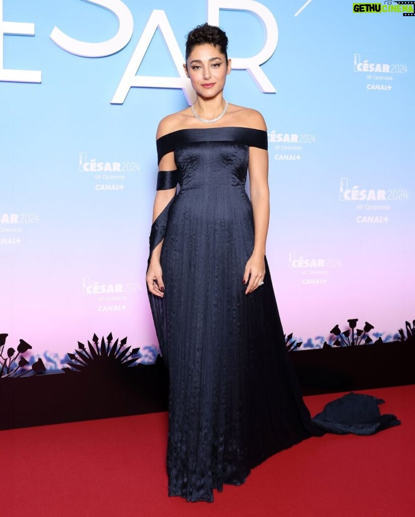 Golshifteh Farahani Instagram - Amidst the star-studded affair at @AcademieDesCesar, actress @GolFarahani graced the ceremony in a long, flowy night blue #DiorCouture dress by @MariaGraziaChiuri, adding an extra touch of magic to the evening. #StarsinDior L'Olympia