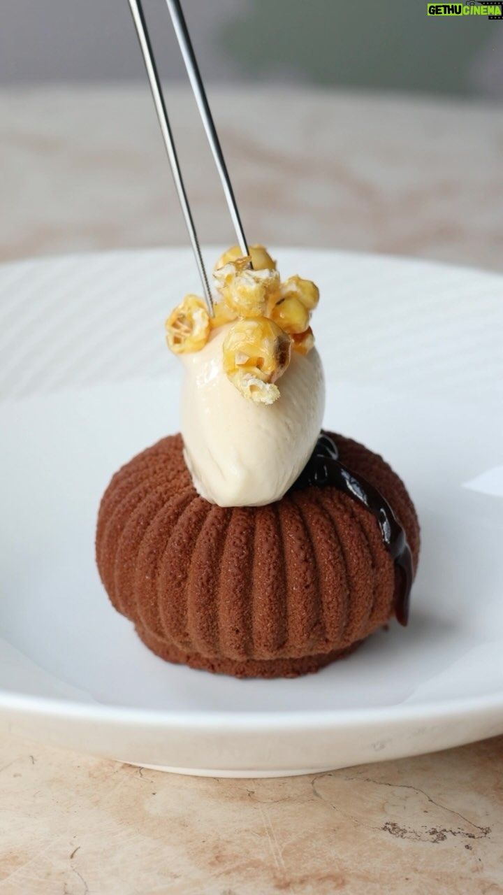 Gordon Ramsay Instagram - Just look at our Manjari chocolate and salted caramel delice with espresso and popcorn ice cream – beautiful ! The River Restaurant by Gordon Ramsay
