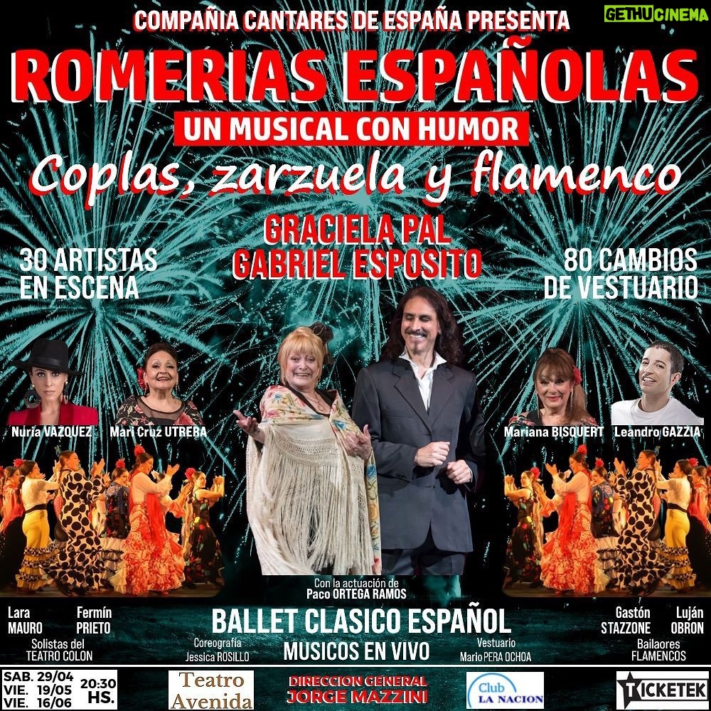 Graciela Pal Instagram - “Romerías Españolas” 💃🏻 en el Teatro Avenida Sábado 29/4 Domingo 19/5 Domingo 16/6 20.30hs Entradas en @ticketekar
