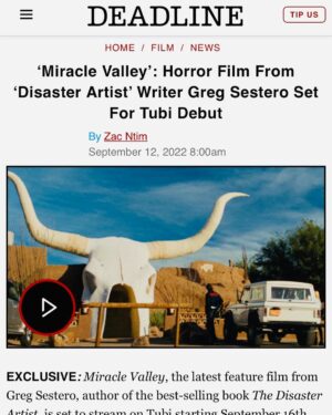 Greg Sestero Instagram - Twenty years ago, I survived making THE ROOM, the best worst movie ever made. Naturally, I decided to make a new horror movie and I’m excited to partner with TUBI. Hopefully, MIRACLE VALLEY ends up as the second best worst movie ever made.  Click link in bio 📺