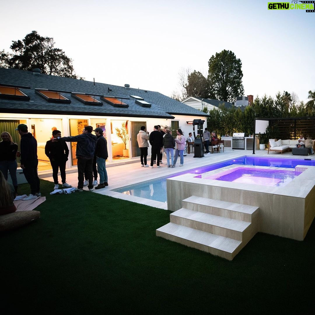 Gregg Sulkin Instagram - Here she is!!! Feels so good to have this finished. Thanks for following along and all of the enthusiasm. So many wonderful people and brands helped complete this project. I tagged details incase any of you are beginning renovations and need recommendations! đ and a very special thank you to @poolicons and @thebuildsters ââ- @vivint (Security) @emsertile (All Tiling) @liveouter (Furniture & firepit) @webergrills (BBQ grill) @caesarstoneus (Kitchen Countertop) @sunjoylife (Pergola) @pro_vinyl_fencing (Fencing) @floresartscape (Turf) @aco.usa (Drains) @bromic_heating (Heating) @danbyappliances (Fridge) @veluxusa (Skylights) @abba_lighting_usa (Lighting) @lavoltageinc (Lighting) @luluandgeorgia (Dining Table & Chairs) @coversandall.global (Protective Covering) @kingsoutdoorlightingstore (Lighting)