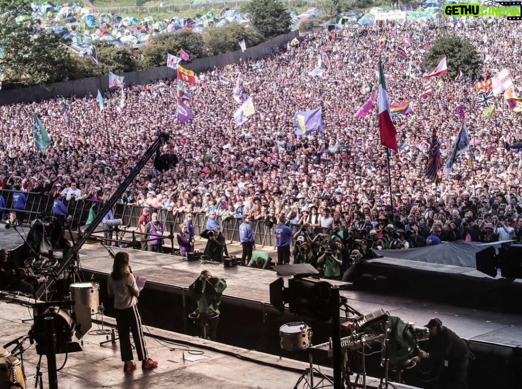 Greta Thunberg Instagram - ”We are approaching the precipice and I would strongly suggest that all of those who have not yet been greenwashed out of our senses to stand our ground. Do you not let them drag us another inch closer to the edge. Right now is where we stand our ground.” Thank you Glastonbury! Glastonbury Festival