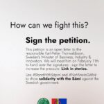 Greta Thunberg Instagram - Stop the colonisation of Sápmi by the Swedish government! The British company Beowulf wants to open up a iron ore mine on indigenous land. The Sámi are one of Europe’s recognised Indigenous people, living in a part of the world not only experiencing heating four times faster than the global average, but also an area that is still being exploited for its natural resources by the forest- and mining industry, just to name a few. The Swedish government now has to decide on whether this mine can open. The Sámi communities have clearly said no to this mine, as it would be an environmental disaster and jeopardise reindeer herding and therefore also their traditional ways of life. This is a clear example of how neocolonialism still exploits people and nature. We cannot remain silent. Please sign the petition (link in bio) to show solidarity and demand the Swedish government to make the right decision! #StandWithSápmi #NoMineInGállok (Graphics by @falk.o.s )