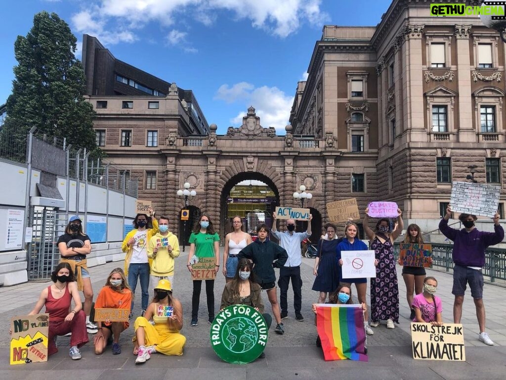 Greta Thunberg Instagram - School strike week 155, in pride colours since it’s #StockholmPride . Even though it’s summer holiday we keep on protesting on Fridays. #MindTheGap #climatestrikeonline #fridaysforfuture #FaceTheClimateEmergency Parliament House, Stockholm