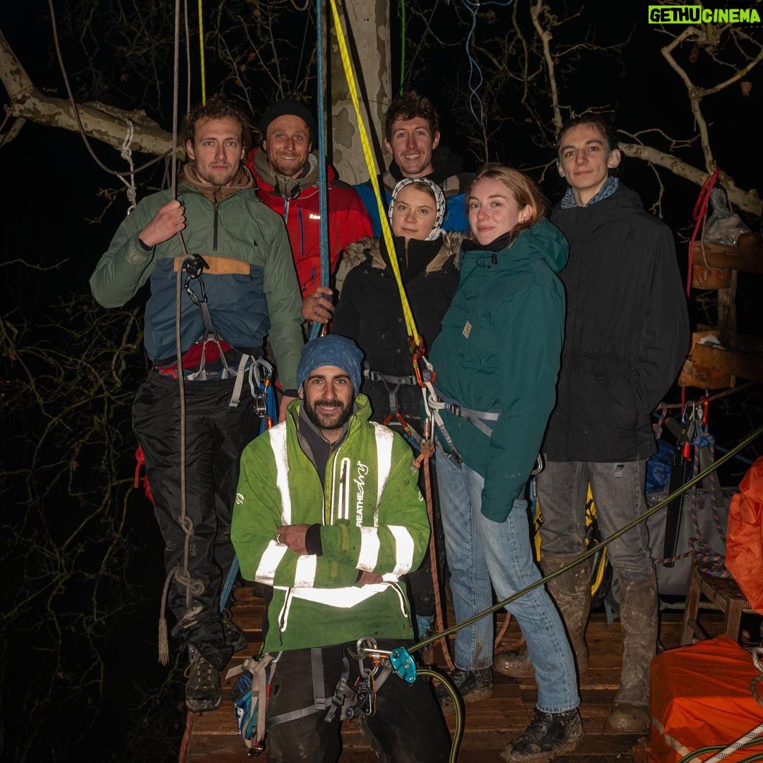 Greta Thunberg Instagram - South of France. While the French gouvernement intends to build a huge private highway (the A69) on fertile lands, wet zones and forests instead of improving the existing public roads, railways and bus, French activists from @lavoieestlibre and @gnsa_officiel organise to climb into the trees. They pacifically occupy the land in order to avoid the cutting - what’s more illegal at this time of year according to the protected species living there. Facing extreme violence from the police, as continuous tear gaz jet, siege to hinder their access to food and sleep privation, the locals made a complaint at UN. The special rapporteur on environmental defenders @forst.michel came yesterday on-site, but the situation is still tense. Activists should not face such persecutions while simply preventing illegal destruction and fighting for a liveable future for all. We need environmental democracy, not criminalisation of environmental defenders. #stopA69 Photo credits @gyppae & @alexis_pichot Saïx