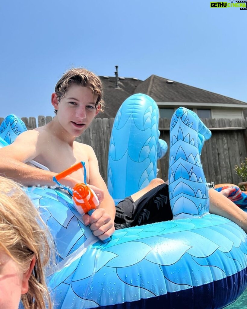 Griffin Wallace Henkel Instagram - #sibling rivalry #summer #fun #pooltime #blue #skies #texas