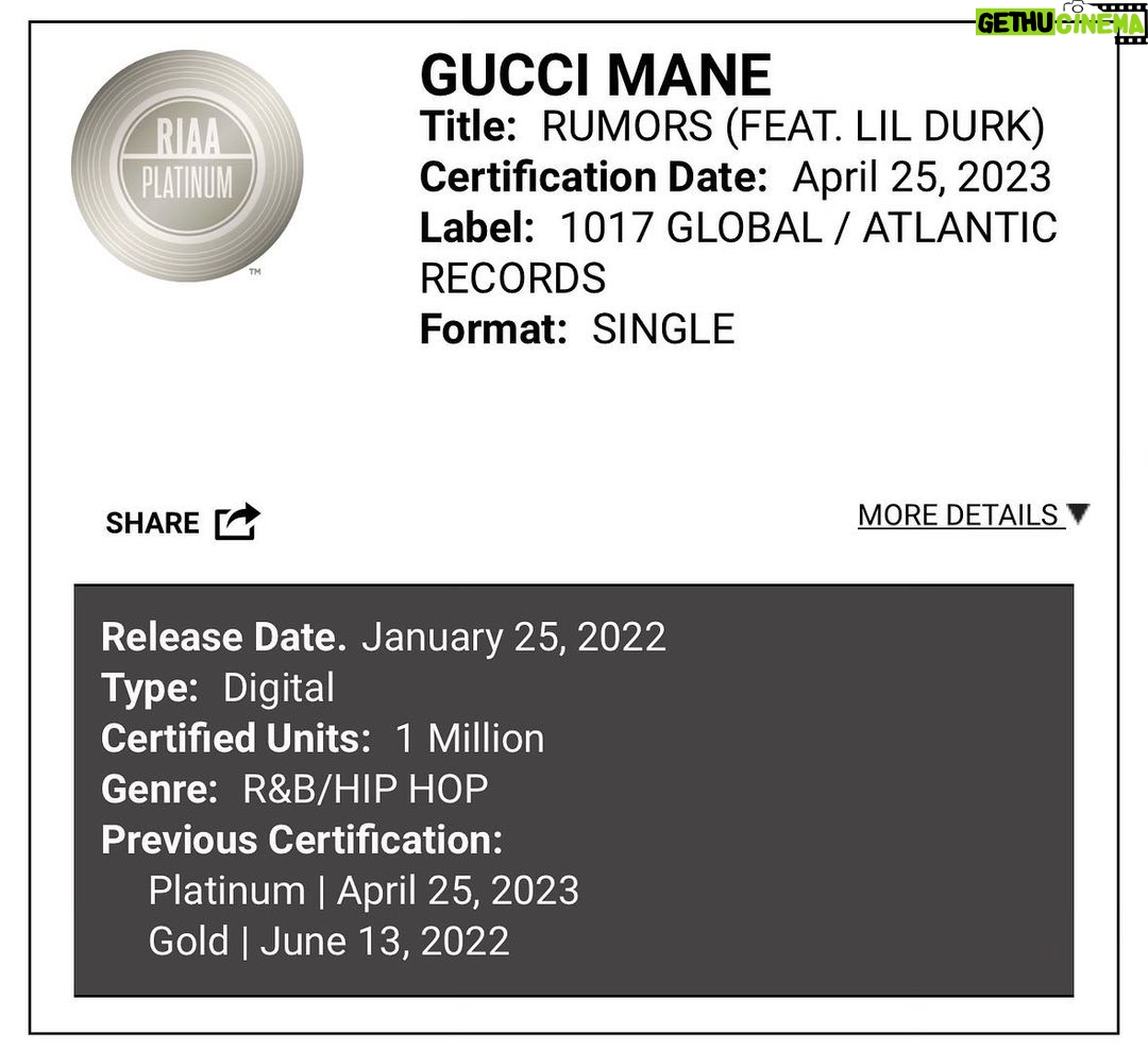 Gucci Mane Instagram - Rumors platinum let’s get it @lildurk 🥶🥶