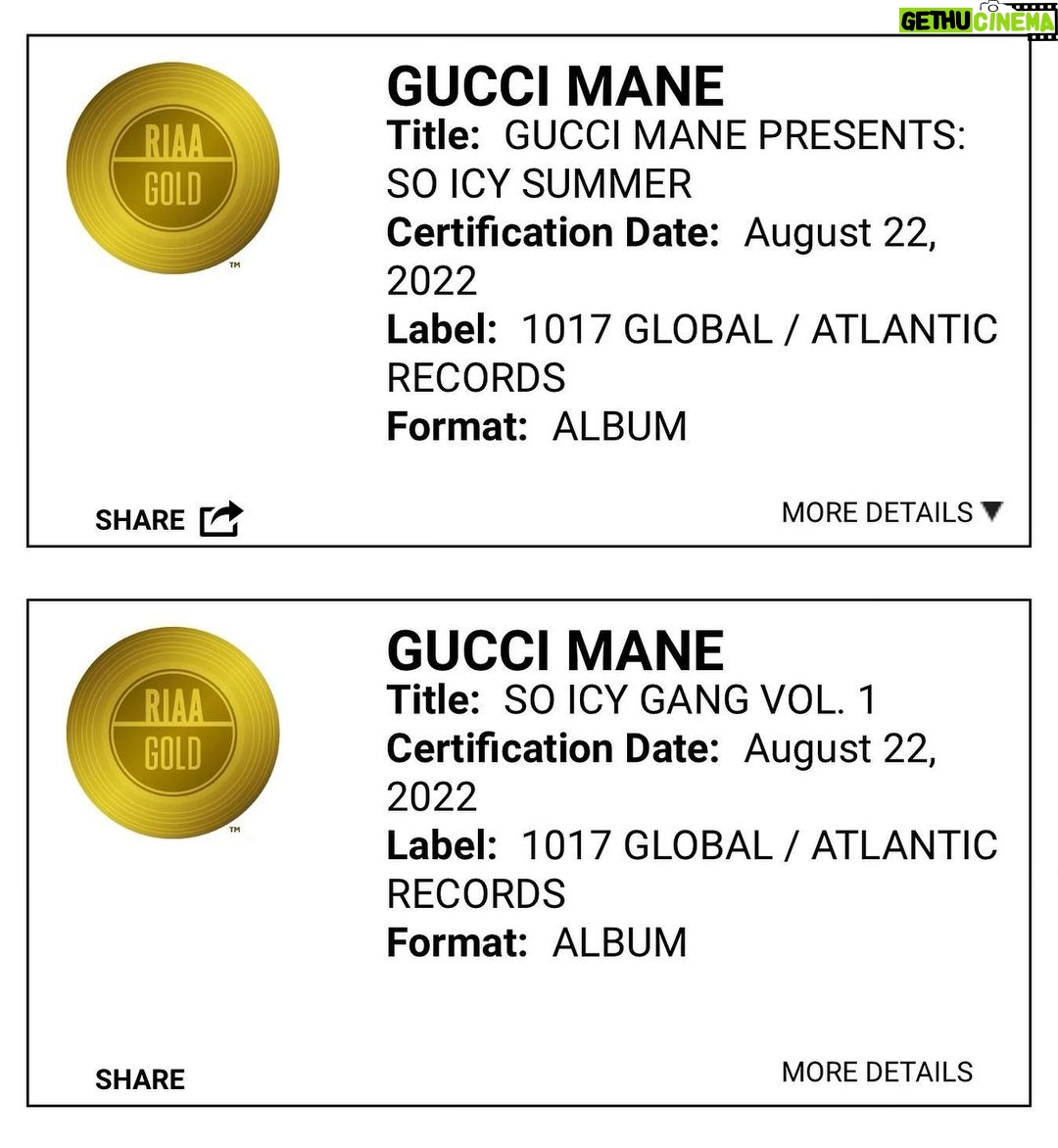 Gucci Mane Instagram - First two compilations we dropped went gold #New1017 💰💰