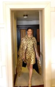 Gugu Mbatha-Raw Instagram - SWOOSH!! 🐯 @thedailyshow to talk about #TheGirlBefore @hbomax !! @thevampireswife @leithclark @nickbarose @naivashaintl @cartier #golden #yearofthetiger ✨
