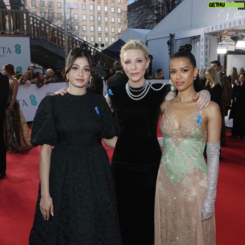 Gugu Mbatha-Raw Instagram - A proud night last night presenting @bafta in solidarity with @refugees We wear this blue ribbon on the red carpet as an expression of support for refugees and displaced people around the world. So special to stand alongside fellow Goodwill Ambassadors, the inspiring @yusramardini and the incomparable Cate Blanchett 💙 See link in my bio to support. #withrefugees #baftas Royal Festival Hall Southbank Centre, London