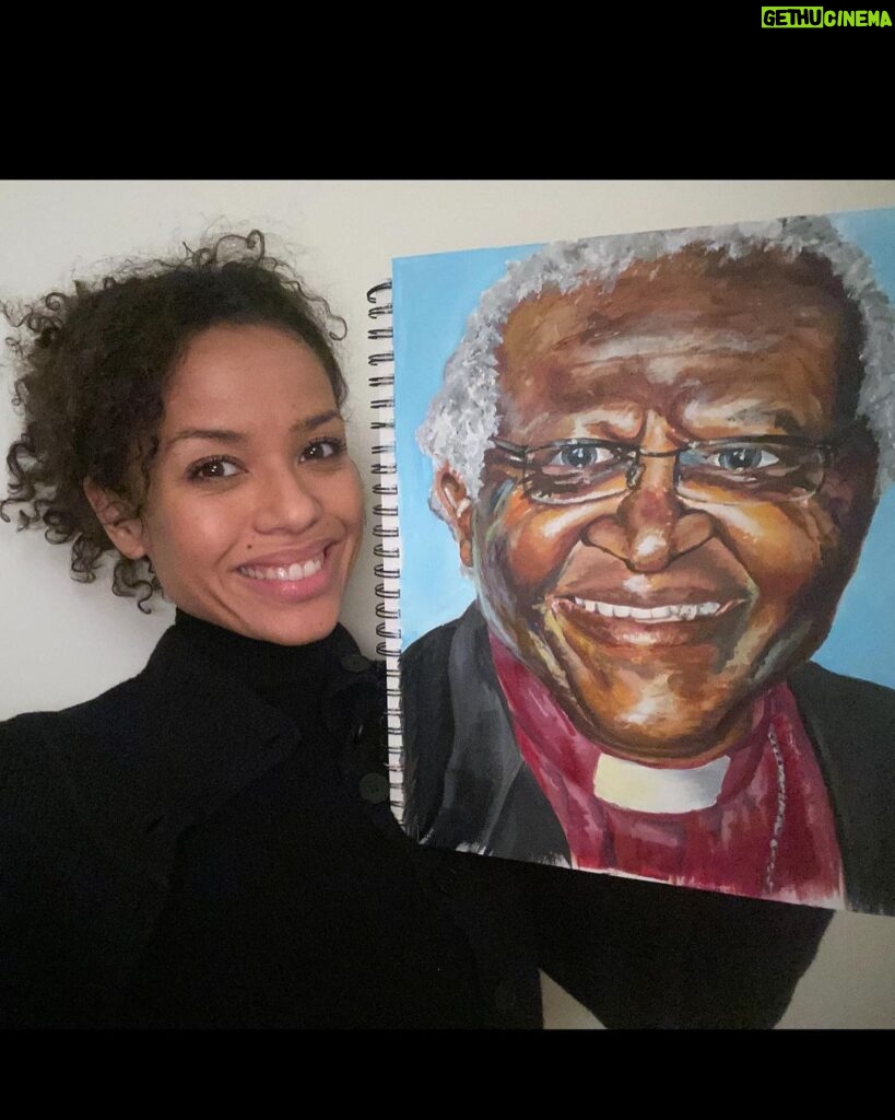 Gugu Mbatha-Raw Instagram - Felt compelled to pick up my paintbrush and capture the Joy of Desmond Tutu. ❤️ Before he joined the church, Desmond Tutu was a teacher and taught my Dad at school during the Apartheid era. My Dad always remembers his charismatic readings of Oliver Twist when they studied Charles Dickens in his South African high school. The power of lively storytelling left a deep impression. I’m still learning from Tutu’s words today… here are some of my favourite things he said: We are made for goodness. We are made for love. We are made for friendliness. We are made for togetherness. We are made for all of the beautiful things that you and I know. We are made to tell the world that there are no outsiders. All are welcome: black, white, red, yellow, rich, poor, educated, not educated, male, female, gay, straight, all, all, all We all belong to this family, this human family, God's family. We were made to enjoy music, to enjoy beautiful sunsets, to enjoy looking at the billows of the sea and to be thrilled with a rose that is bedecked with dew. Human beings are actually created for the transcendent, for the sublime, for the beautiful, for the truthful.… and all of us are given the task of trying to make this world a little more hospitable to these beautiful things. If you are neutral in situations of injustice, you have chosen the side of the oppressor. Discovering more joy does not, save us from the inevitability of hardship and heartbreak. In fact, we may cry more easily, but we will laugh more easily too. Perhaps we are just more alive. Yet as we discover more joy, we can face suffering in a way that ennobles rather than embitters. We have hardship without becoming hard. We have heartbreaks without being broken. Transformation begins in you, wherever you are, whatever has happened, however you are suffering. Transformation is always possible. We do not heal in isolation. When we reach out and connect with one another-when we tell the story, name the hurt, grant forgiveness, and renew or release the relationship-our suffering begins to transform. 🦋 #desmondtutu #joy #art #transformation