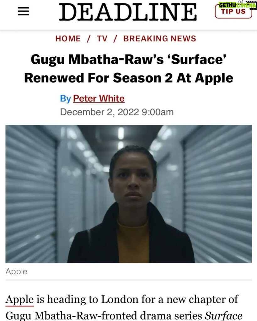 Gugu Mbatha-Raw Instagram - SO thrilled to be able to share that SURFACE is returning for Season 2 in London!! 🐳❤🌊 Thank you for all your incredible support, it means so much! “I am thrilled to continue this journey and dive deeper into the tension and mystery of Surface with with this brilliant team. I love playing Sophie and I can’t wait for fans and new audiences to join us as she enters the dangerous new world of her past in Season 2. As actor and executive producer, it’s incredibly meaningful to be bringing this story home to London.” 🥂 #surface London, United Kingdom