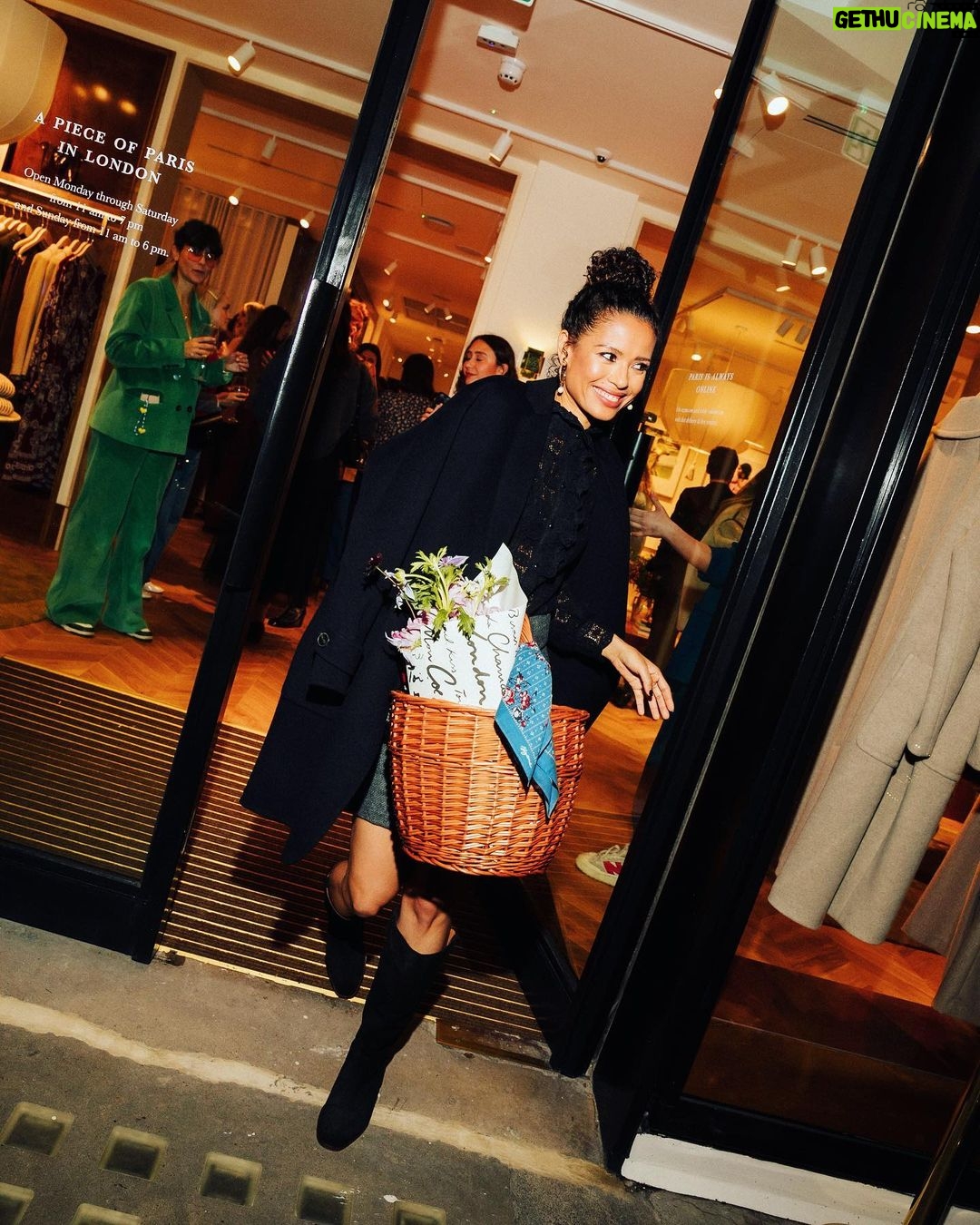 Gugu Mbatha-Raw Instagram - Paris comes to London! ✨Thank you @sezane for a joyful evening to celebrate the new flagship store in Marylebone! 🇫🇷 And for giving me a chance to start cheese and wine season with fellow Witney girl @emmajappleton 💗 Marylebone High Street