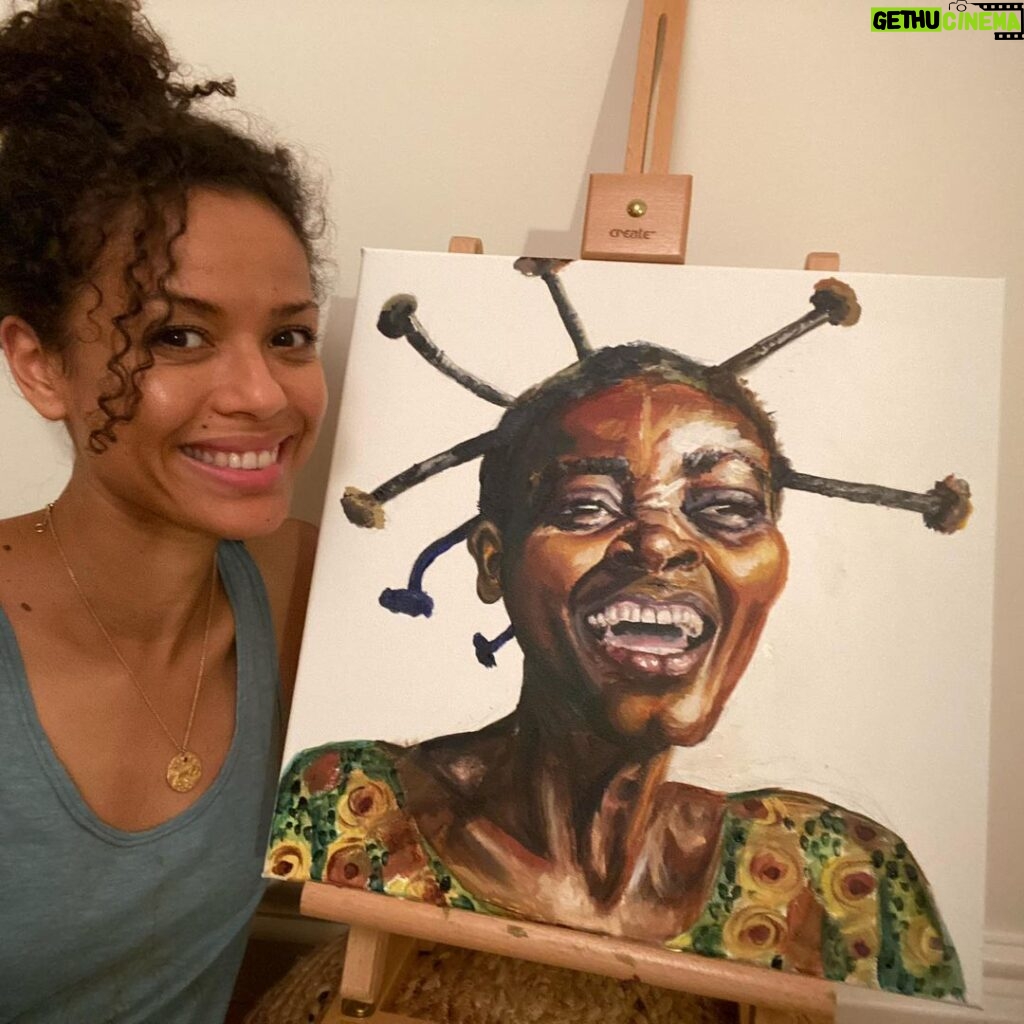 Gugu Mbatha-Raw Instagram - An honour to paint the pure joy of Veronique, a woman I met on my recent trip to DRC. ✨ I heard a lot of heartbreaking stories during my visit with @refugees but also witnessed moments of deep joy, resilience and triumph, made all the more poignant because of the pain experienced along the way. In this moment, Vero, as she introduced herself, was celebrating her new home. After years of displacement and time in Angola as a refugee, Vero, who had been identified as especially vulnerable, was finally moving from a temporary settlement to new housing shelter project with her 4 children. I had the honour of handing over the keys! There has been a lot to process about this trip. Painting has helped. Vero’s spirit reminded me to be grateful for a home and how precious it is to have shelter, something many displaced people in DRC desperately need. See link in bio for ways you can support someone like Veronique and her family. ❤️ #joy #art #home Democratic Republic of the Congo