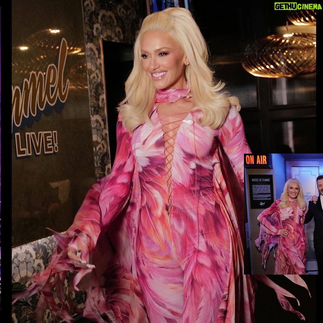 Gwen Stefani Instagram - thank u so much @jimmykimmellive for having us !! 🤍🥰 we had SO much fun + had the best time performing Purple Irises !!🪻🎉 :) gx