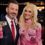 Gwen Stefani Instagram - thank u so much @jimmykimmellive for having us !! 🤍🥰 we had SO much fun + had the best time performing Purple Irises !!🪻🎉 :) gx