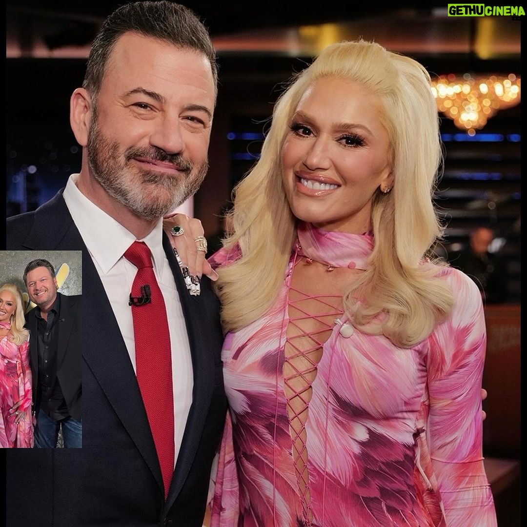 Gwen Stefani Instagram - thank u so much @jimmykimmellive for having us !! 🤍🥰 we had SO much fun + had the best time performing Purple Irises !!🪻🎉 :) gx