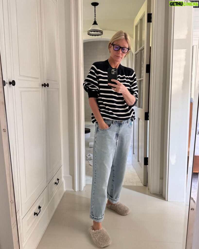 Gwyneth Paltrow Instagram - The new G. Label collection is everything I want to wear right now. It’s full of classics from our archives, redone with a preppy, nautical twist. I loved this striped take on our Gia Sweater so much at the fitting a few months back, I took the prototype home with me. Now you can shop it too—see the full collection at the link in my bio.