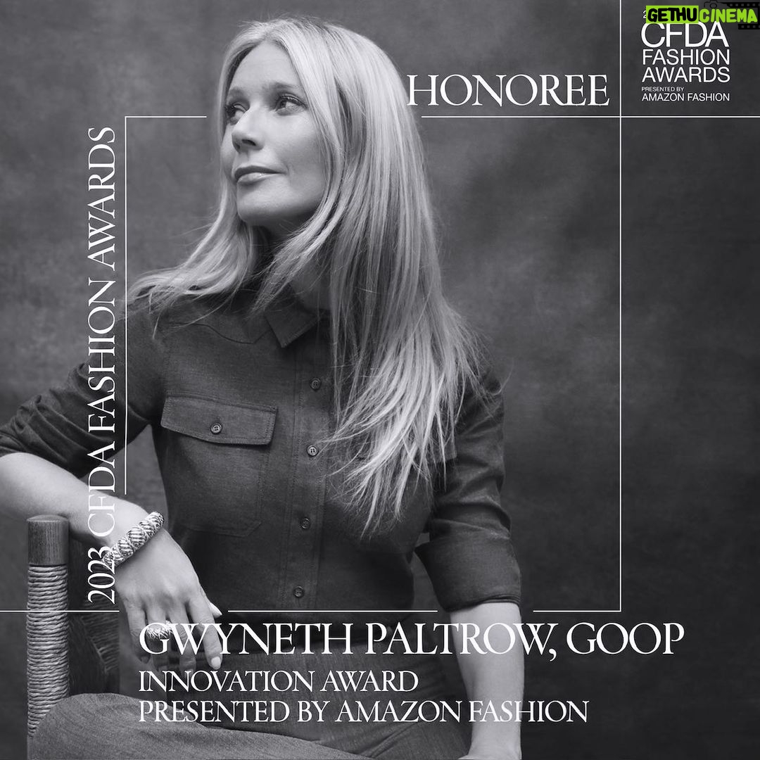 Gwyneth Paltrow Instagram - I am so thrilled about this, I am speechless. Thank you to the @cfda an organization I admire greatly, for this recognition of everything we have built at goop over these last 15 years. I could not be more proud.