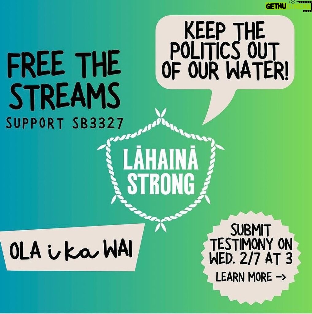 Hāwane Rios Instagram - amplifying from @officiallahainastrong 🚨 URGENT 🚨 For too long already the powerful have played politics with Hawaiʻi’s freshwater resources. The interests of private water purveyors, real estate speculators, and the US military dictate water policy behind the scenes. That is why many of our streams run dry, kalo farmers struggle, wildfires are rampant, and jet fuel lingers in the water. But today we have an opportunity to get the politics out of our water policy by supporting SB3327 to separate the Water Commission from the Department of Land and Natural Resources. In the aftermath of the Lahaina fires in August, those that benefit from plantation disaster capitalism made bold moves to solidify control of freshwater resources in Maui Komohana. The Governor suspended the Water Code, creating a free-for-all over freshwater in West Maui. Private water purveyors hoarded more and more water in unlined reservoirs, taking far more water than they are legally allowed or that they could reasonably use, claiming it was needed for fire suppression. Most shockingly, the Director of the Department of Land and Natural Resources folded to pressure from these private companies and removed the deputy director of the Water Commission on false allegations that he did not allow stream water to be used to fight the Lahaina wildfires. Now, we have an opportunity to liberate Hawaiʻi’s water policies from the corrupting influences of money and politics. SB3327 aims to improve implementation of the state Water Code by shielding the Water Commission’s staff and volunteer board from the influences of interests unrelated to upholding the public trust doctrine, and the proper management of surface and ground water resources for the benefit of all people. This bill converts the Water Commission’s deputy director into an executive director, reinforces the Public Trust Doctrine, and empowers the Commission with independent legal counsel and control over its budget. The time is now! Submit written testimony at capitol.hawaii.gov by Tuesday afternoon at 3:00pm. 🚨