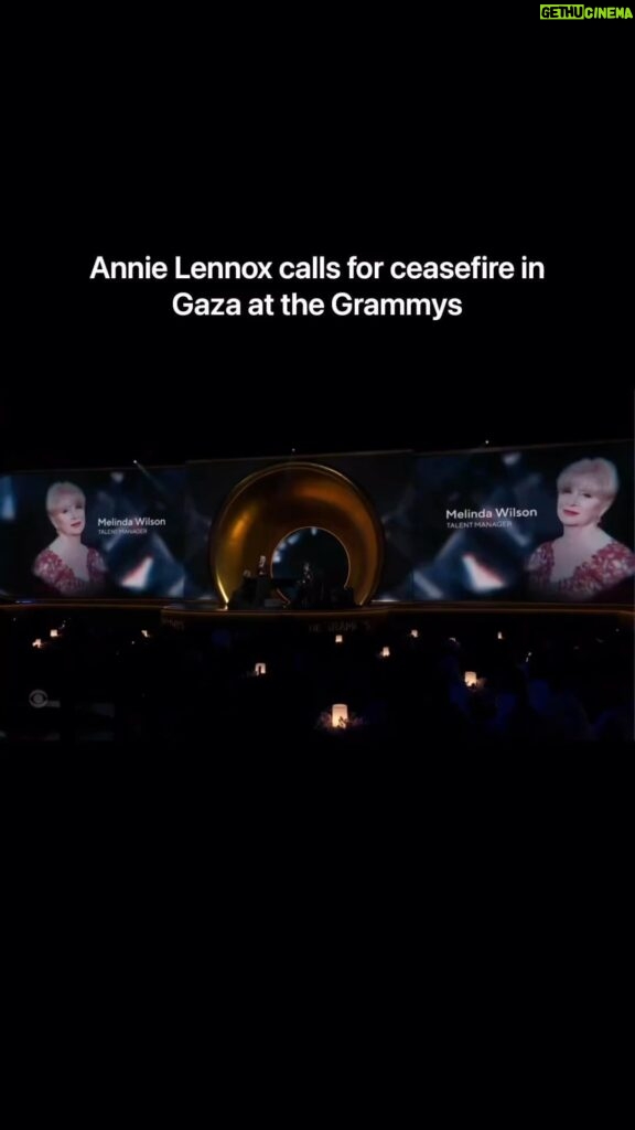 Hāwane Rios Instagram - “Artists for Ceasefire. Peace in the world” - Annie Lennox ma ka māhele e ho’ohanohano ana iā Sinead O’connor. “Annie Lennox, Scottish singer and songwriter, calls for a ceasefire in Gaza during an In Memoriam performance at the Grammy Awards.” — @officialannielennox sharing from @hiddenpalestine Puu Huluhulu