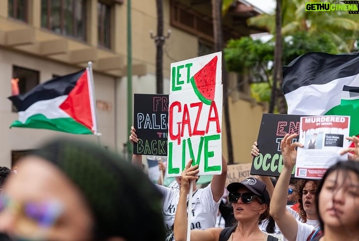 Hāwane Rios Instagram - ‘Kū Kia’i Palesetina // Solidarity March for Peace // January 28, 2024 in Honolulu, Hawai’i’ Honored to have laid down footsteps and offerings of chant and song to call for a permanent ceasefire and absolute end to the genocide of Palestine, Congo, Sudan, West Papua and all places and people suffering the devastation and soul shattering anguish of the evil powers that be. I have marched adorned in my regalia, in my sacred ‘a‘ahu since the first march we were asked to offer protocol for in 2012 for the ‘A‘ole GMO Movement in Hilo Hanakahi. It was so powerful to ‘a‘ahu in regalia alongside people that I have been in ceremony with for the past three years. We adorned in pā‘ū, kākua, lei hulu, lei momi, lei aloha from every sacred moment in prayer we have shared together in the places with stand for. When we ‘a‘ahu and when we oli, we are bringing the best of ourselves and the highest of our offerings to the place and the people we are standing up in solidarity for. I looked around and saw the words Kū Kia‘i Palesetina everywhere my eyes landed and all I could think of was how incredibly powerful it is to affirm our love for a place most of us have never been in our language and in the language of our movement for Mauna Kea which brought us into relationship on the Ala Hulu Kūpuna. So when we chant and when we include the God of the people we stand with in our prayers, it is our highest, most sacred of ceremonial expressions of devotion. I don’t just stand for Palestine. I have come to deeply love Palestine. And that is why I promise to keep speaking, keep marching, and keep posting as much as I possibly can. Because it is, to me, the correct thing to do. It is the kūpono thing to do. It is the kūpono person to be and continue to become. Aloha nā waipuna me nā ki’owai o Paleketina Mai nā kahawai a hiki loa i ka Moananuiākea E mau ke ea o ka ‘āina i ka pono I ke aloha i ka ‘oia’i’o Kū nā Kia’i Mauna a Wākea Kū nā kia’i Paleketina Inshallah Ameen From the river to the sea Palestine and Hawai’i shall be free 📸: @jenmay Puu Huluhulu